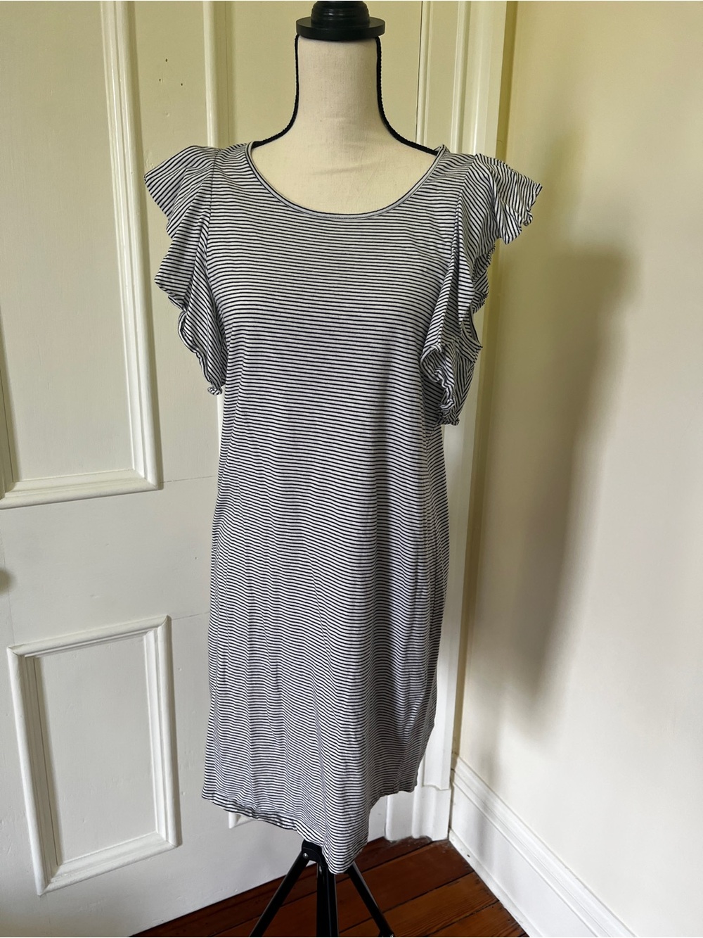 J. Crew stripe flutter sleeve dress | size M